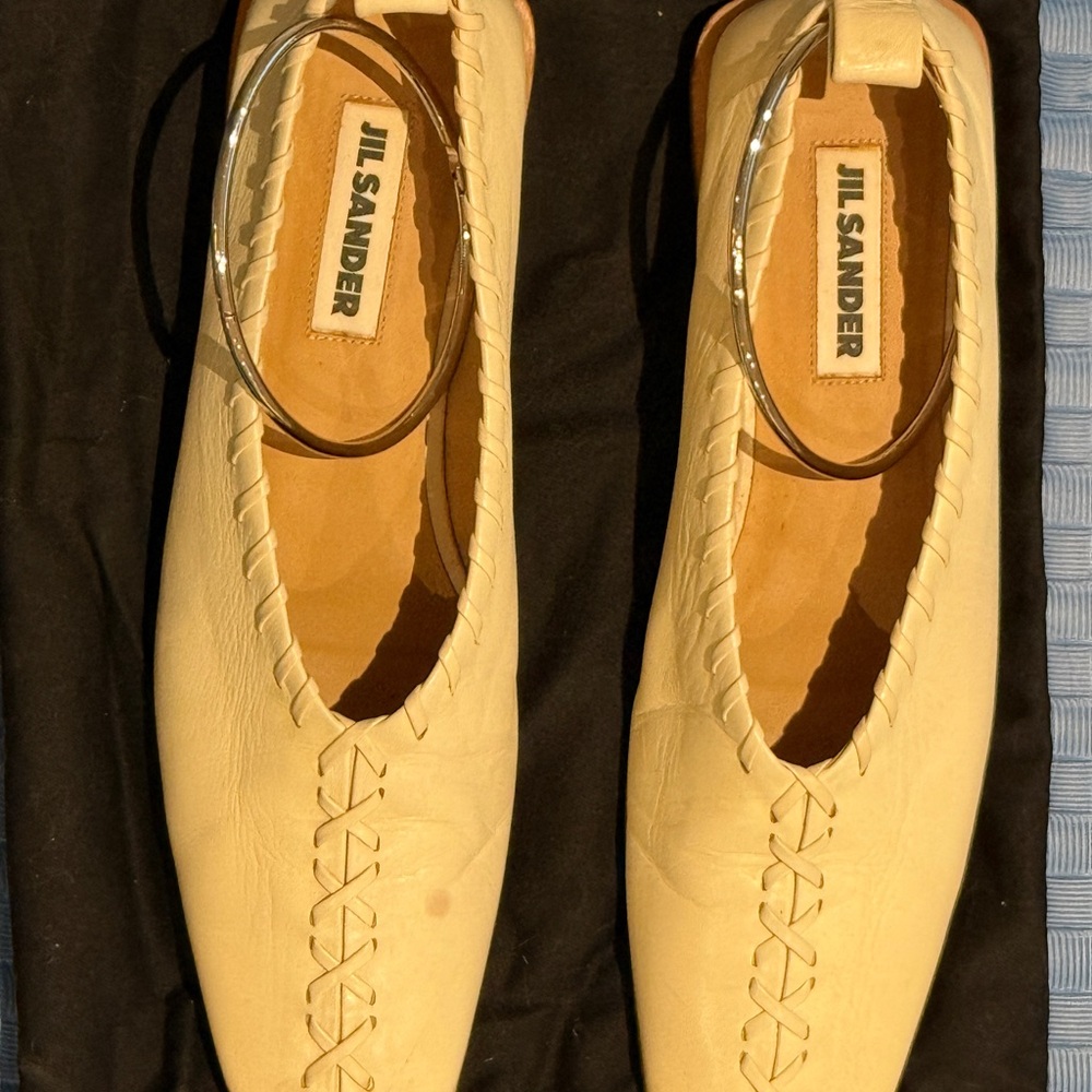 Jil Sander Cream Loafers with Black Trim